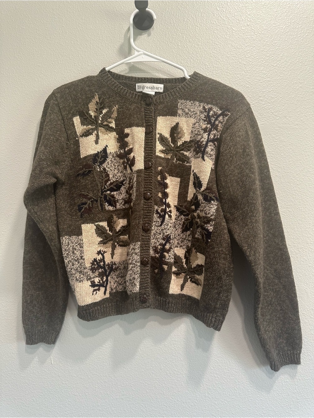 VTG Dressbarn Olive Green Botanical Knit Cardigan Sweater,small,fall,cottagecore